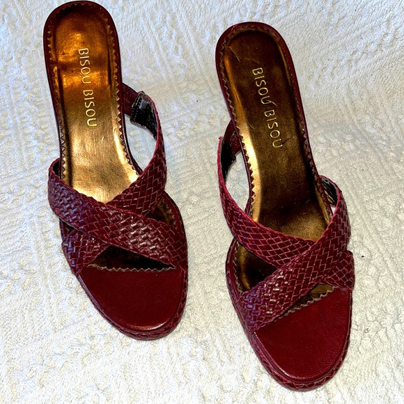 Bisou Bisou Dark Red Mule Heels 7.5m - Picture 4 of 8